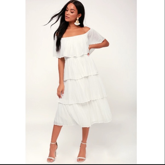 Lulus Dresses & Skirts - Lulus Gala Ready White Off-the-Shoulder Ruffle Midi Dress size Medium